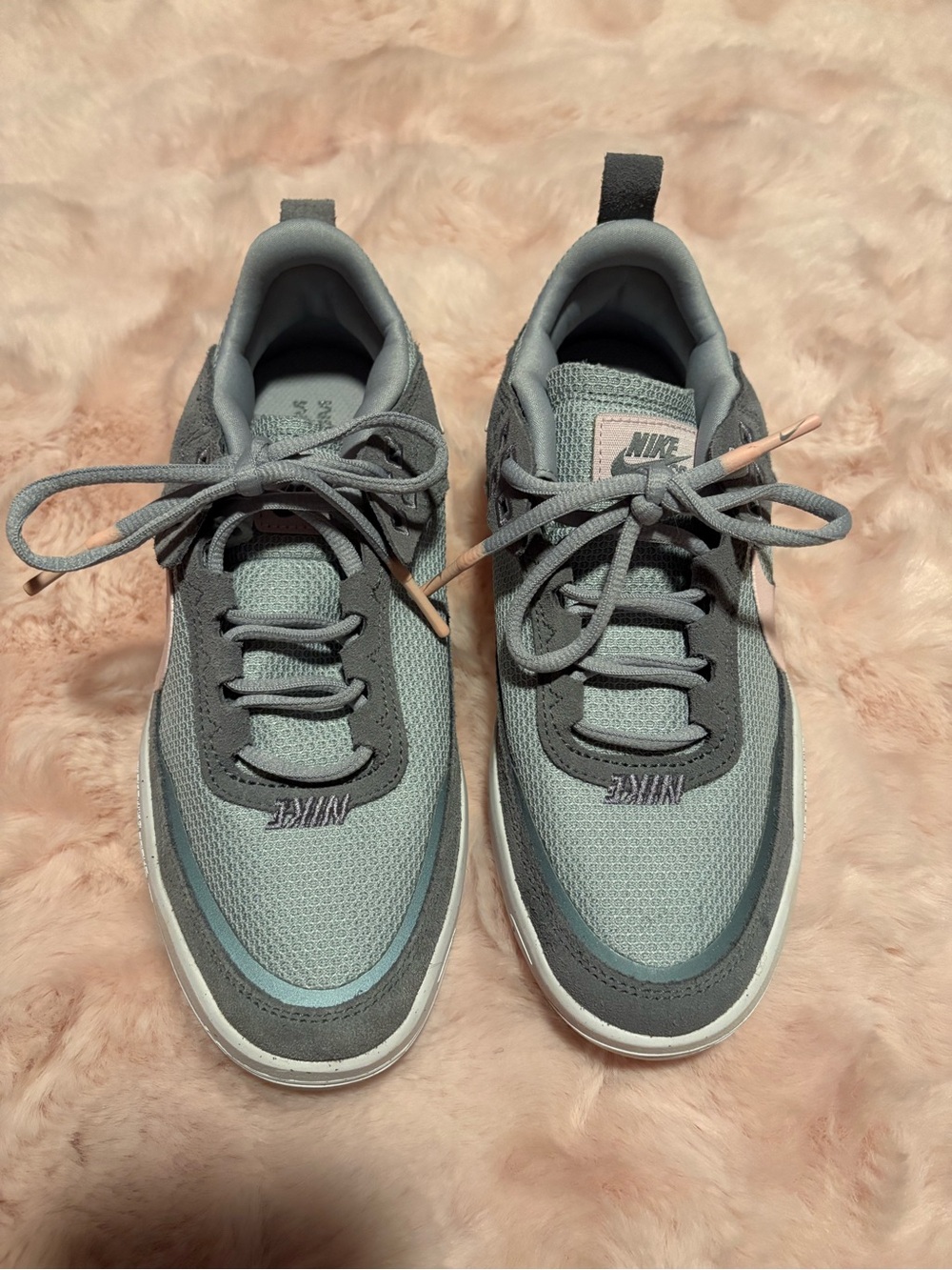 Nike Youth Light Gray and Pink Mesh Sneakers